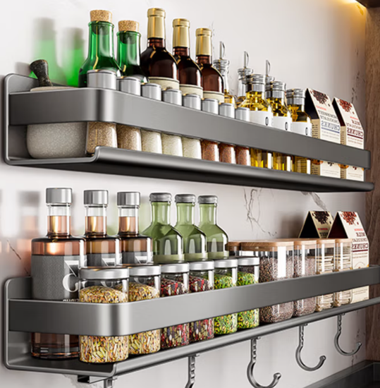 Picture of Storage rack, seasoning rack, wall mounted stainless steel knife holder, multi-layer oil, salt, sauce, vinegar storage rack, hanging rack gun, gray space aluminum holder