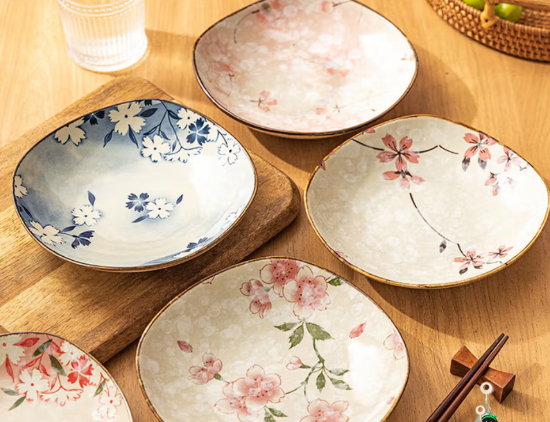 Picture of Square Plate Ceramic Plate Vegetable Plate Household 2025 New Plate Tableware Plate Dancing Cherry Blossom Square Plate 6.8 inches
