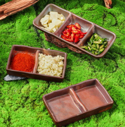 Picture of Minai Pan A5 melamine imitation porcelain mountain slow hotpot restaurant Yamano style tableware rectangular three grid plate double grid dipping dish commercial