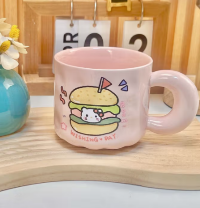 Picture of Birthday cake mug with lid spoon, ceramic cup for girls with high appearance, meaningful birthday gift, cheese, birthday cake