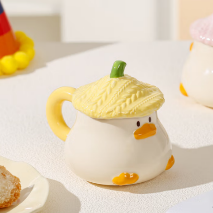 Picture of Hand drawn cartoon duckling mug, underglaze color covered, cute water cup, coffee cup, household ceramic cup, breakfast cup, yellow 1
