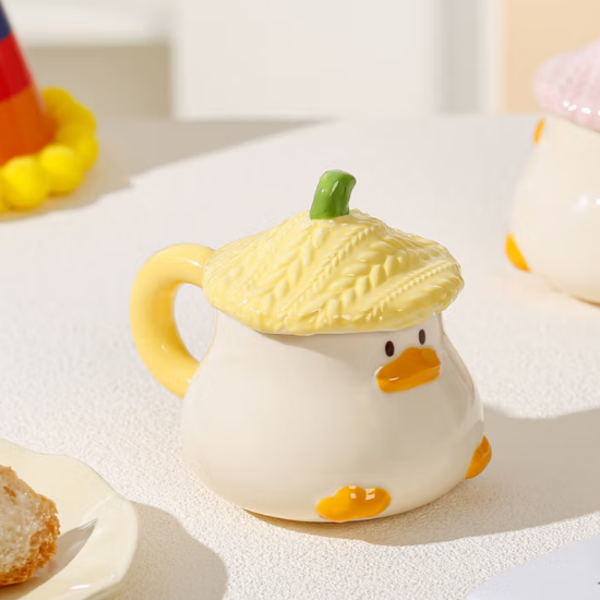 Picture of Hand drawn cartoon duckling mug, underglaze color covered, cute water cup, coffee cup, household ceramic cup, breakfast cup, yellow 1