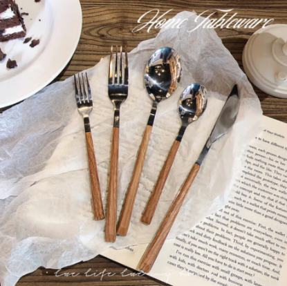 Picture of Korean internet celebrity household long handled stainless steel cutlery knife and fork, ins style exquisite dessert, female lead, dining spoon