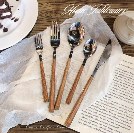 Picture of Korean internet celebrity household long handled stainless steel cutlery knife and fork, ins style exquisite dessert, female lead, dining spoon