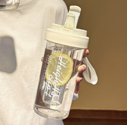 Picture of Glass water cup with cup holder set, household tea cup, heat-resistant waist, living room water cup, accordion cup+wooden cup holder 320ml, 1 piece